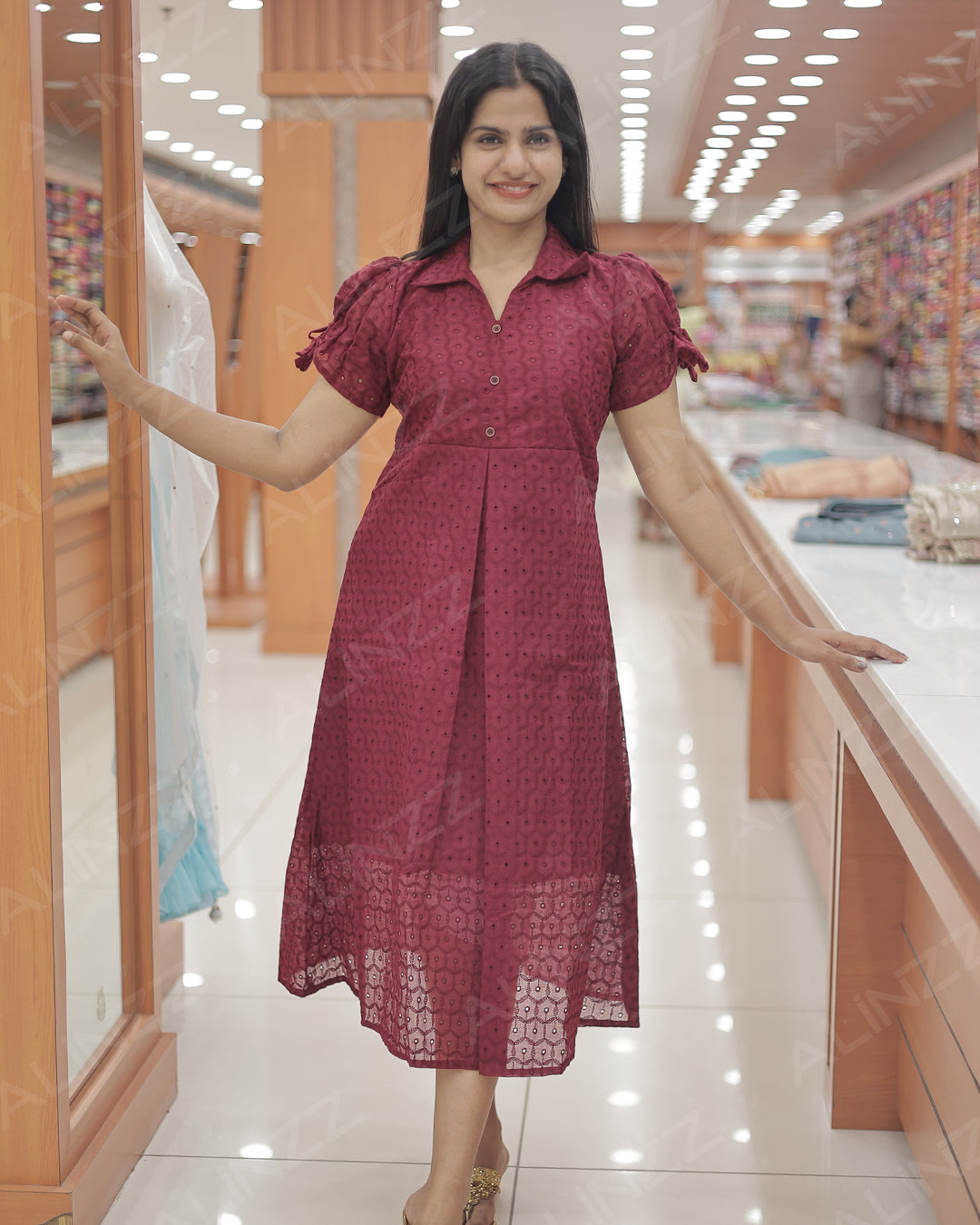 Hakoba Cotton Floral Design Frock with Puff Sleeves – R540