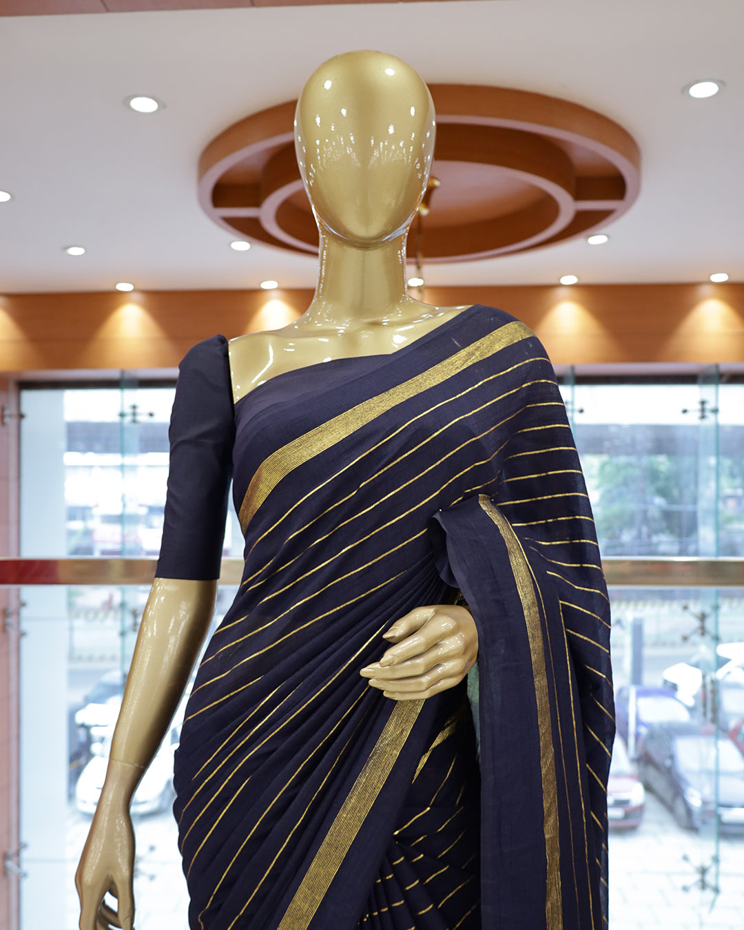 Vichitra Silk Sarees with Golden Stripes - G201