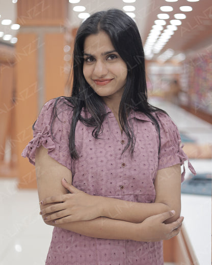 Hakoba Cotton Floral Design Frock with Puff Sleeves – R540