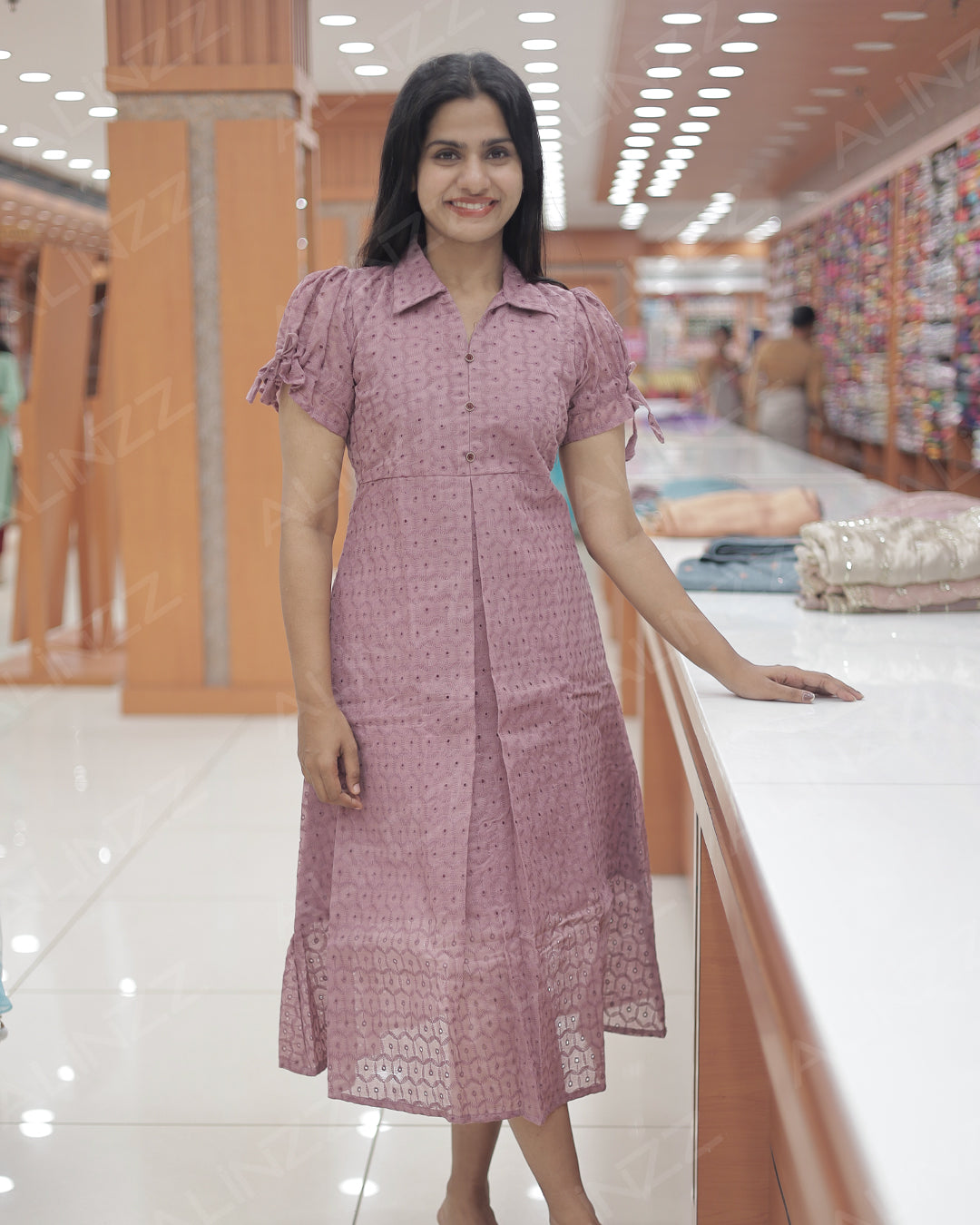 Hakoba Cotton Floral Design Frock with Puff Sleeves – R540