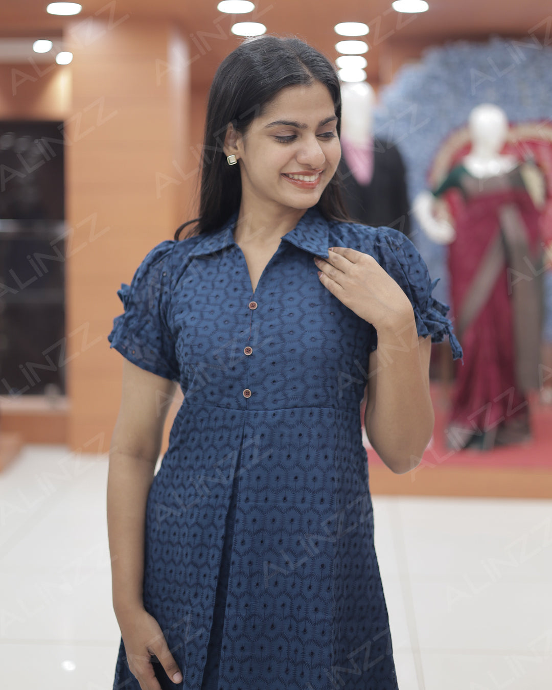 Hakoba Cotton Floral Design Frock with Puff Sleeves – R540