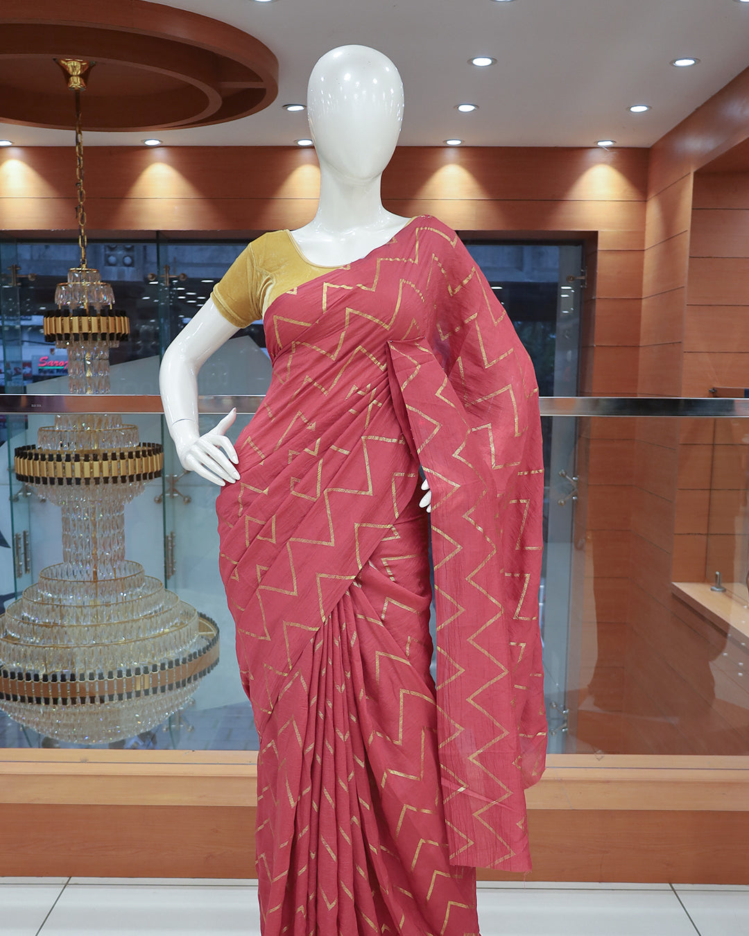 Vichitra Silk Sarees with Golden Stripes - G217