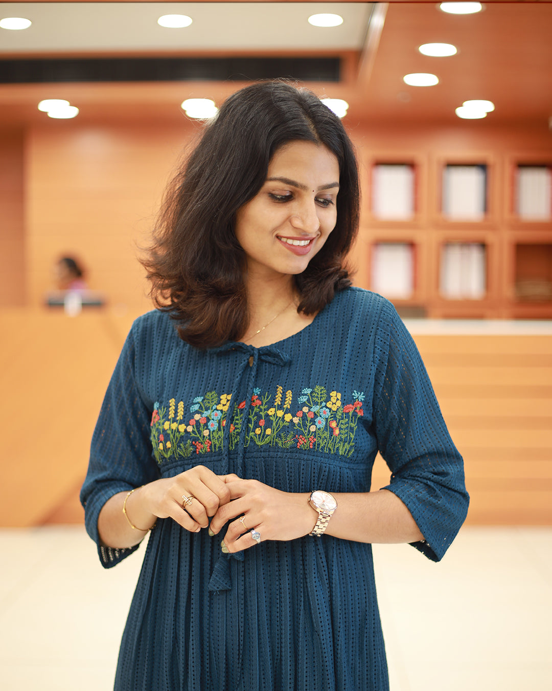 Women's Imported Hakoba Kurti with Floral Embroidery- 1258
