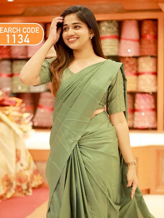 Plain Vichitra Silk Saree - 1134