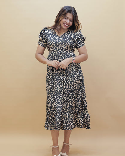 Women's Animal Print Popcorn Fabric Casual Frock- R550