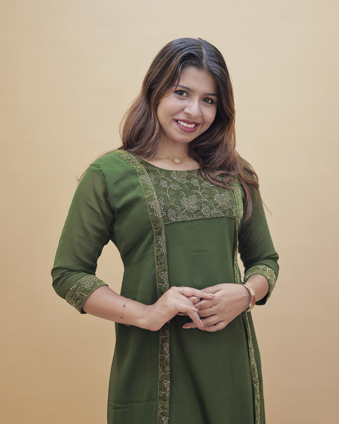 Women’s Georgette Jacket-Style Kurti with Velvet Embroidery-R547