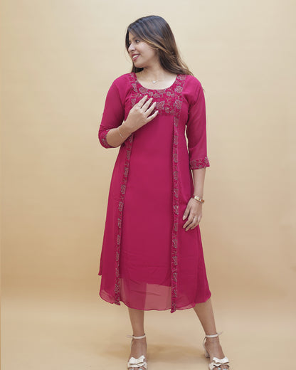Women’s Georgette Jacket-Style Kurti with Velvet Embroidery-R547