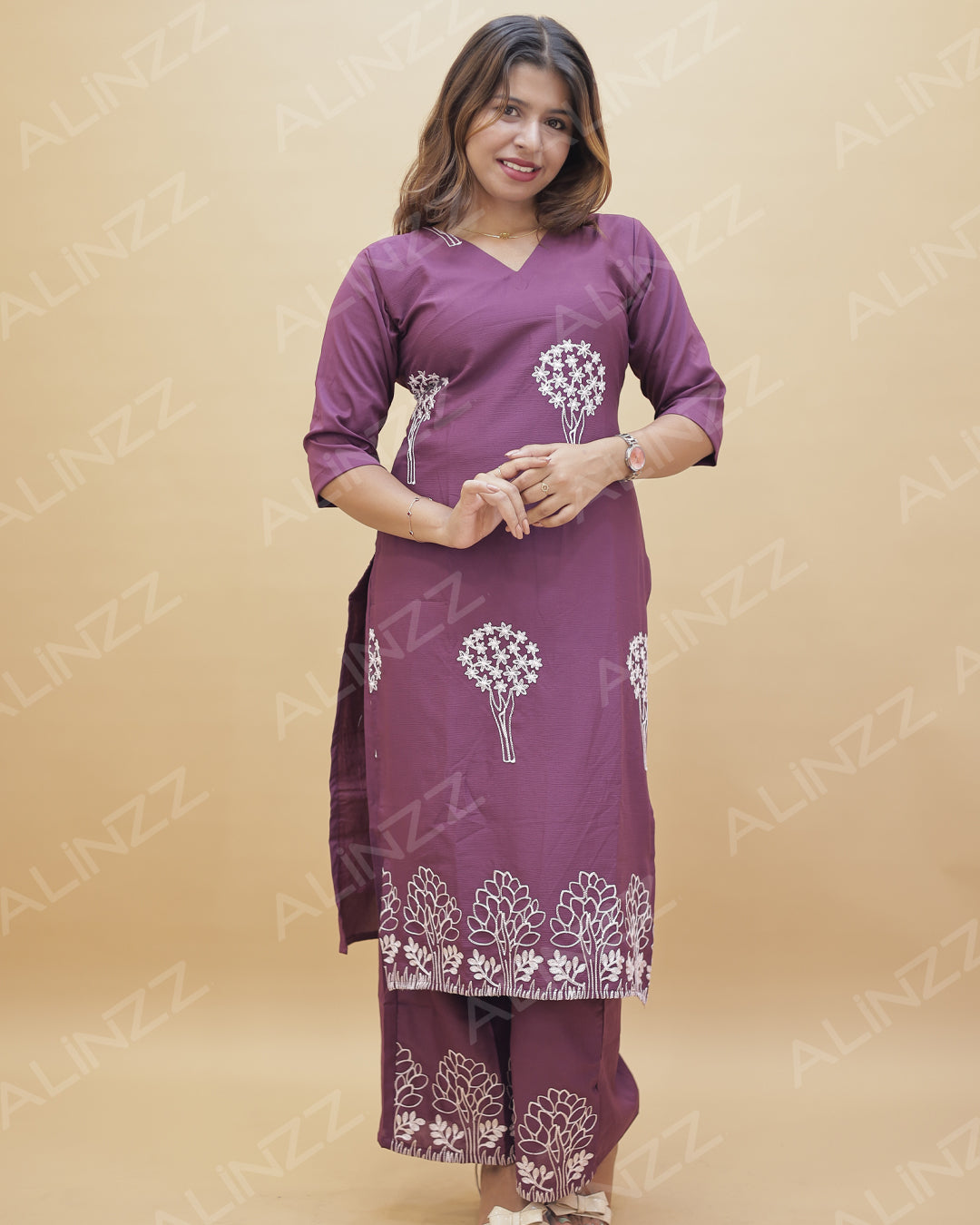 Popcorn Fabric Floral Embroidered Co-ord Set – R551