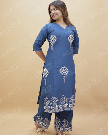 Popcorn Fabric Floral Embroidered Co-ord Set – R551