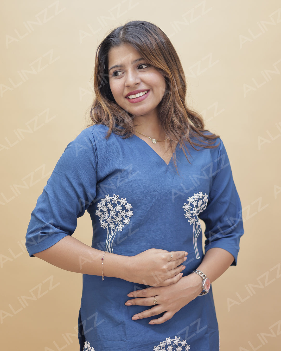 Popcorn Fabric Floral Embroidered Co-ord Set – R551