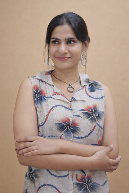 Vertical Fabric Floral Print A-Line Co-ord Set – R.R502