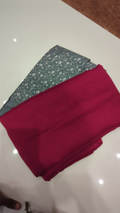 Diwali Special Blackberry Silk Plain Saree with Contrast Embroidery Blouse -D19