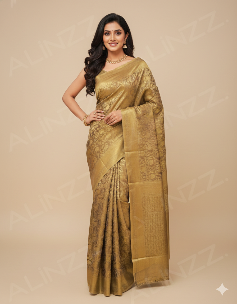 Tissue Brocade Floral Design Saree – R431