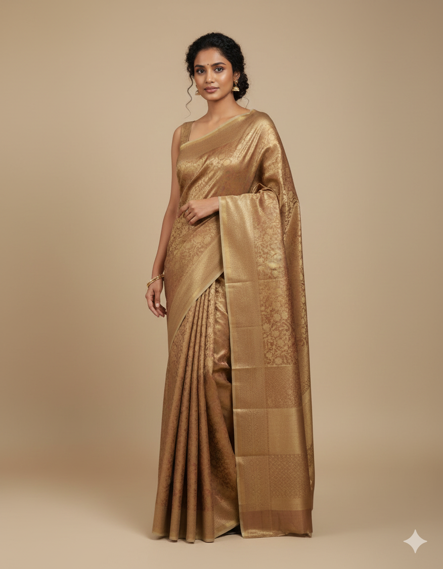 Tissue Brocade Floral Design Saree – R431
