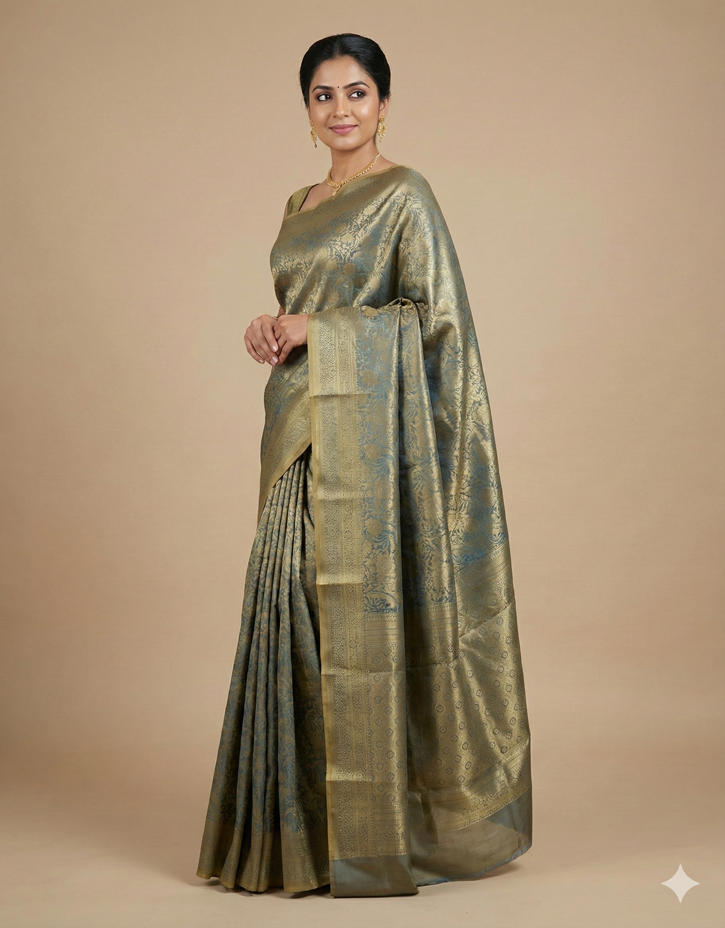 Tissue Brocade Floral Design Saree – R431