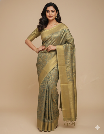 Tissue Brocade Floral Design Saree – R431
