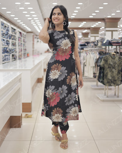 Womens Floral Print A-Line Co-ord Set – R516