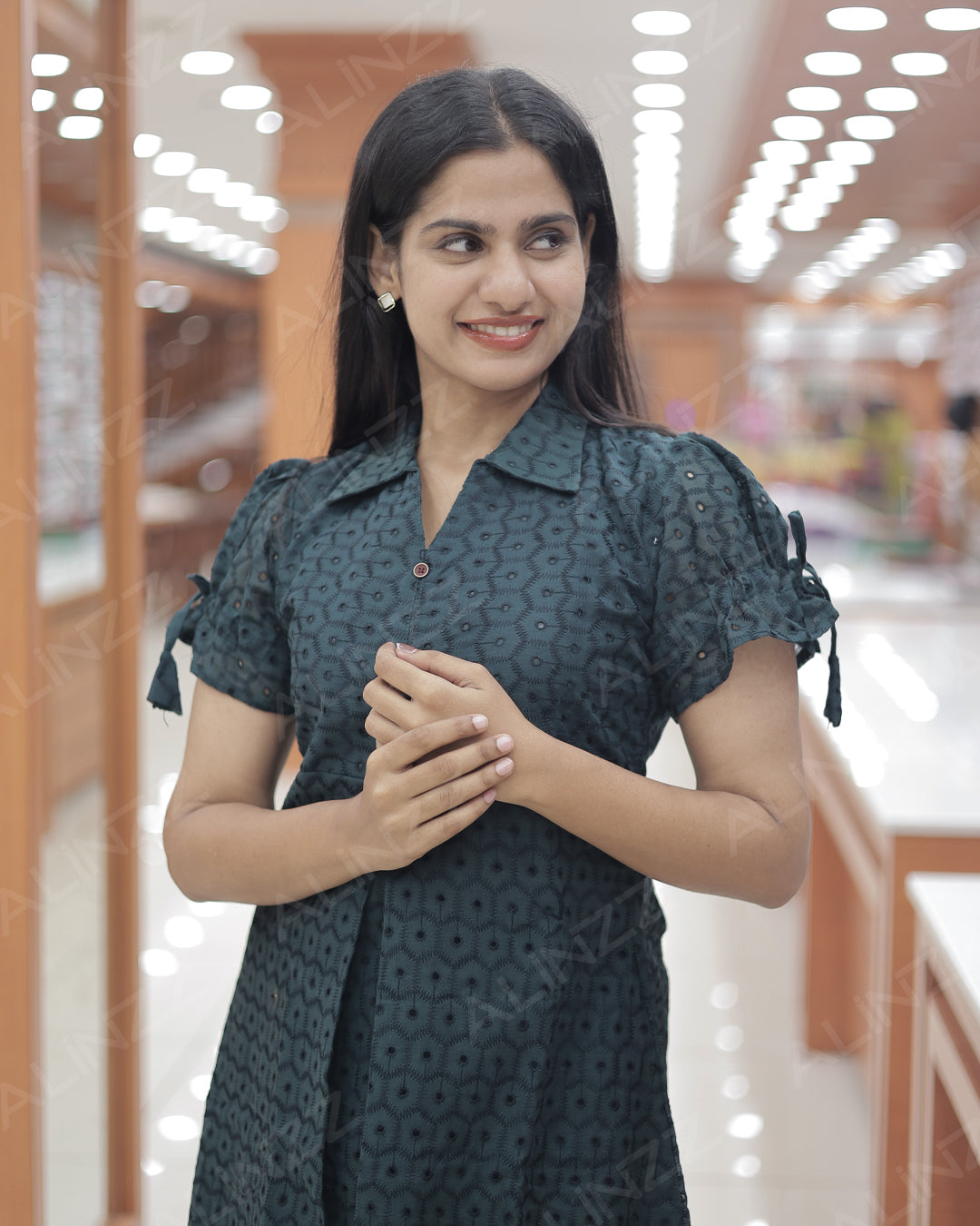 Hakoba Cotton Floral Design Frock with Puff Sleeves – R540