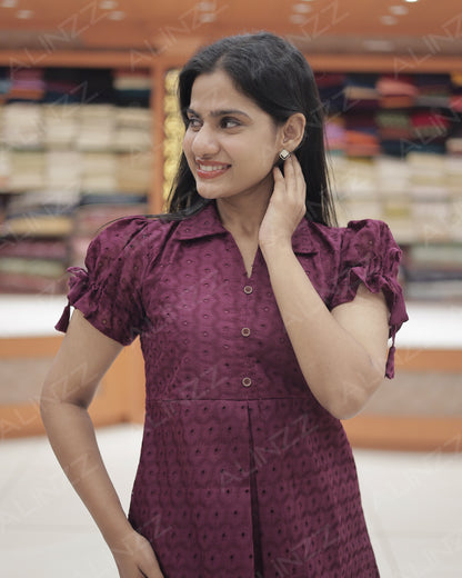 Hakoba Cotton Floral Design Frock with Puff Sleeves – R540