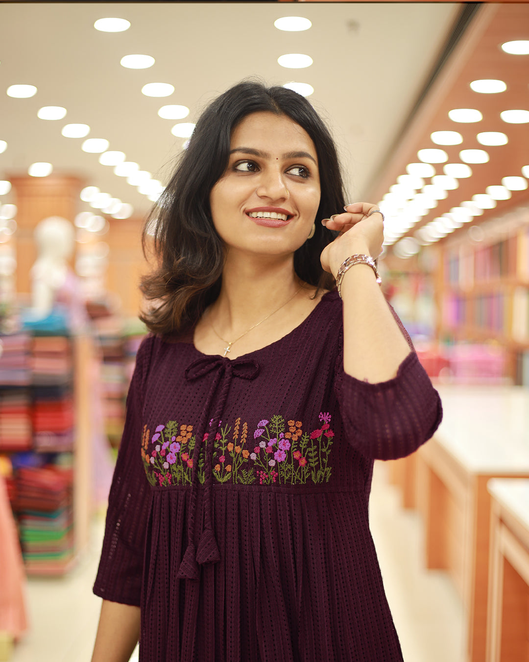 Women's Imported Hakoba Kurti with Floral Embroidery- 1258