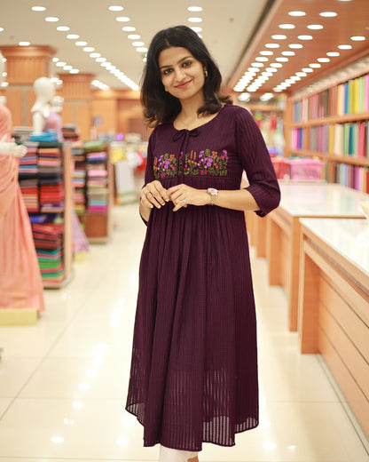 Women's Imported Hakoba Kurti with Floral Embroidery- 1258